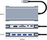 Plentiful TYPE-C Hub 11in1 USB C Docking Station 4K HDMI,VGA,Type C PD,USB3.0,RJ45 Ethernet,SD/TF AUX Macbook Pc Uyumlu Adaptör Çoklayıcı Çevirici Dönüştürücü 