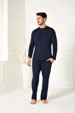 Doreanse 4500 Uzun Kollu Sabahlıklı Modal Kutulu 3 Lü Erkek Pijama Takımı LACİVERT