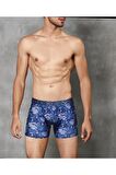 Erkek Mavi Yılbaşı Tema Tavşan Baskılı Boxer 1732