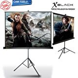 Xblack XGT-200 200x200 cm Cam Tozlu Tripod Ayaklı Taşınabilir Manuel Projeksiyon Perdesi (Arkası Siyah Fonlu)
