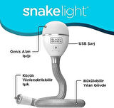 Snake Light 2 Ayar Kademeli Esnek ve Şarj Edilebilir Lamba, Yılan Işık