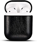 Apple Airpods 1/2 uyumlu Deri Kılıf - (Siyah)
