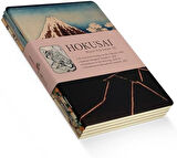 Mount Fuji Series III - A6, Hokusai 4'lü Defter Seti III, Çizgisiz, Toplam 192 Sayfa, Her biri 48 Sayfa, Tel Dikiş, Esnek Kapak, Oval Kenar, Tuval Doku, 60 gram, Sarı Krem Renk