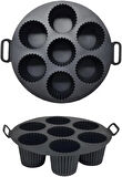 Airfryer Silikon Kek Pişirme Kalıbı 7 Bölmeli, Silikon Cupcake Kek Pişirme Kabı Air Fryer Muffin Fırın Kalıbı (1 ADET SİYAH - 20 CM)