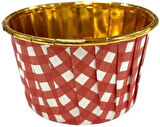 Hediye Sepeti 25'li Kırmızı Gold Ekoseli Kırmızı Pötikare Muffin Kek Kalıbı, Kek Kapsülü Cupcake Kalıbı, Airfryer Uyumlu