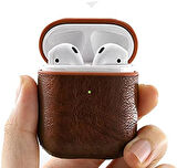 Apple Airpods 1/2 ile uyumlu Deri Kılıf - (Lal Kırmızı)