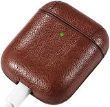 Apple Airpods 1/2 ile uyumlu Deri Kılıf - (Lal Kırmızı)