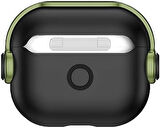 LABS Airpods 3 DjPods Sert Malzemeli Kilitli Kapak Askı Aparatlı Airpods 3 Uyumlu Kılıf (Siyah - Koyu Yeşil)