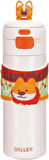 Diller 480ml Sevimli Hayvanlar Süslü Pipetli/Pipetsiz El Askılı Paslanmaz Çelik Termos (Puppy Party)