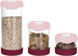 Ahmet Yuvarlak Vakumlu Cam Saklama Kabı Seti, 3'Lü Set (450 Ml+840 Ml+1500 Ml), Pembe