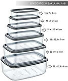 HOME 6 lı Set Dikdörtgen Saklama Kabı Seti - Platin Serisi Beyaz