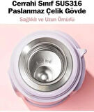 1000ml Kulplu Fincan-Kapaklı Askılı Paslanmaz Çelik Termos Kamp Matarası (Beyaz)
