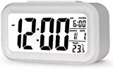 Dekoratif Dijital Alarmlı Saat, 12/24 Dönüştürme Gece Görüşlü Yatak Başucu Saati Masa Saati Led Ekran Pilli Çalar Saat 13 x 4.5x 7.5cm (Beyaz)