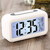 Dekoratif Dijital Alarmlı Saat, 12/24 Dönüştürme Gece Görüşlü Yatak Başucu Saati Masa Saati Led Ekran Pilli Çalar Saat 13 x 4.5x 7.5cm (Beyaz)