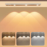 3 Led'li Şarjlı Dolap Altı Aydınlatma, Hareket Sensörlü, 3 Modlu, Yapışkanlı, Delme Gerektirmez, Slim Beyaz Kasa, Dekoratif, Kısılabilir Gece Lambası, Gardırop, Dolap, Merdiven Lambası 40 CM