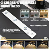 3 Led'li Şarjlı Dolap Altı Aydınlatma, Hareket Sensörlü, 3 Modlu, Yapışkanlı, Delme Gerektirmez, Slim Beyaz Kasa, Dekoratif, Kısılabilir Gece Lambası, Gardırop, Dolap, Merdiven Lambası 40 CM