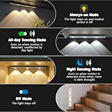 3 Led'li Şarjlı Dolap Altı Aydınlatma, Hareket Sensörlü, 3 Modlu, Yapışkanlı, Delme Gerektirmez, Slim Beyaz Kasa, Dekoratif, Kısılabilir Gece Lambası, Gardırop, Dolap, Merdiven Lambası 40 CM