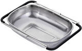 Ayarlanabilir Paslanmaz Çelik Süzgeç 24 x 34 cm, Lavabo Üzeri Çok Amaçlı Mutfak Süzgeci, Sebze & Meyve Yıkama, Bulaşık Kurutma, Pirinç ve Makarna Süzme