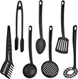 7 Parça Yanmaz Yapışmaz Teflon Kaplama Servis Seti Kepçe Kevgir Spatula Kaşık Plastik Servis Takımı