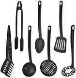 7 Parça Yanmaz Yapışmaz Teflon Kaplama Servis Seti Kepçe Kevgir Spatula Kaşık Plastik Servis Takımı