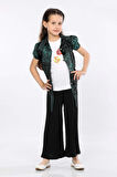 Mornio Kız Çocuk 3'lü Takım Bağlamalı Gömlek-T-shirt ve Geniş Paça Pantolon MRN2422