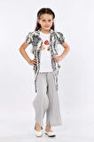 Mornio Kız Çocuk 3'lü Takım Bağlamalı Gömlek-T-shirt ve Geniş Paça Pantolon MRN2423