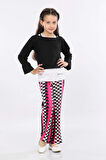 Mornio Kız Çocuk 3'lü Takım Fırfırlı Kol Sweatshirt,T-shirt ve Geniş Paça Pantolon MRN2425