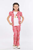 Mornio Kız Çocuk 3'lü Takım Bağlamalı Gömlek-T-shirt ve Geniş Paça Pantolon MRN2428