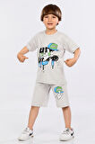 Mornio Erkek Çocuk %100 Pamuk Hip-Hop Baskılı T-shirt ve Şort 2 li Takım MRN3102728-1VF