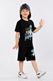 Mornio Erkek Çocuk %100 Pamuk Hip-Hop Baskılı T-shirt ve Şort 2 li Takım MRN3102728-1VF