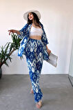 Desenli Kimono Ve Pantolon İkili Takım DFL4019