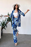 Desenli Kimono Ve Pantolon İkili Takım DFL4019