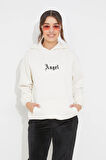 Go Veform Baskılı Kapüşonlu Kadın Sweatshirt Ekru ZN5002