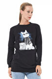 Go Veform Baskılı Sıfır Yaka Kadın Sweatshirt Siyah ZN5005