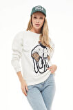 Go Veform Baskılı Kadın Sweatshirt Ekru ZN5006