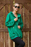 Go Veform Fermuar Detay Baskılı Oversize Kadın Sweatshirt Yeşil ZN5022