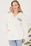 Go Veform Kanguru Cep Fermuarlı Kadın Sweatshirt Ekru ZN5025