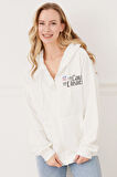 Go Veform Kanguru Cep Fermuarlı Kadın Sweatshirt Ekru ZN5025