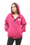 Go Veform Kanguru Cep Fermuarlı Kadın Sweatshirt Fuşya ZN5025