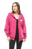 Go Veform Kanguru Cep Fermuarlı Kadın Sweatshirt Fuşya ZN5025