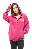 Go Veform Kanguru Cep Fermuarlı Kadın Sweatshirt Fuşya ZN5025