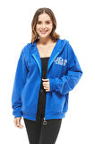 Go Veform Kanguru Cep Fermuarlı Kadın Sweatshirt Saks ZN5025