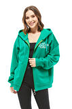 Go Veform Kanguru Cep Fermuarlı Kadın Sweatshirt Yeşil ZN5025