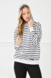 Go Veform Kapüşonlu Çizgili Kadın Sweatshirt Beyaz ZN5027
