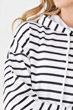 Go Veform Kapüşonlu Çizgili Kadın Sweatshirt Beyaz ZN5027