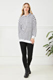 Go Veform Kapüşonlu Çizgili Kadın Sweatshirt Beyaz ZN5027