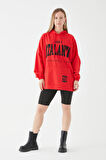 Go Veform Kadın Oversize Kapüşonlu Sweatshirt Kırmızı ZN5035