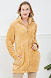 Go Veform Peluş Fermuarlı Kadın Uzun Sweatshirt Sütlü Kahve ZN5038