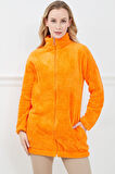 Go Veform Peluş Fermuarlı Kadın Uzun Sweatshirt Turuncu ZN5038
