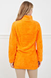 Go Veform Peluş Fermuarlı Kadın Uzun Sweatshirt Turuncu ZN5038